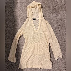 Athleta Cream Mesh Hooded Coverup